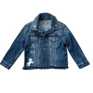 DL1961 Jean Jacket in Medium Wash Unicorn and Rainbow Patches 4/5